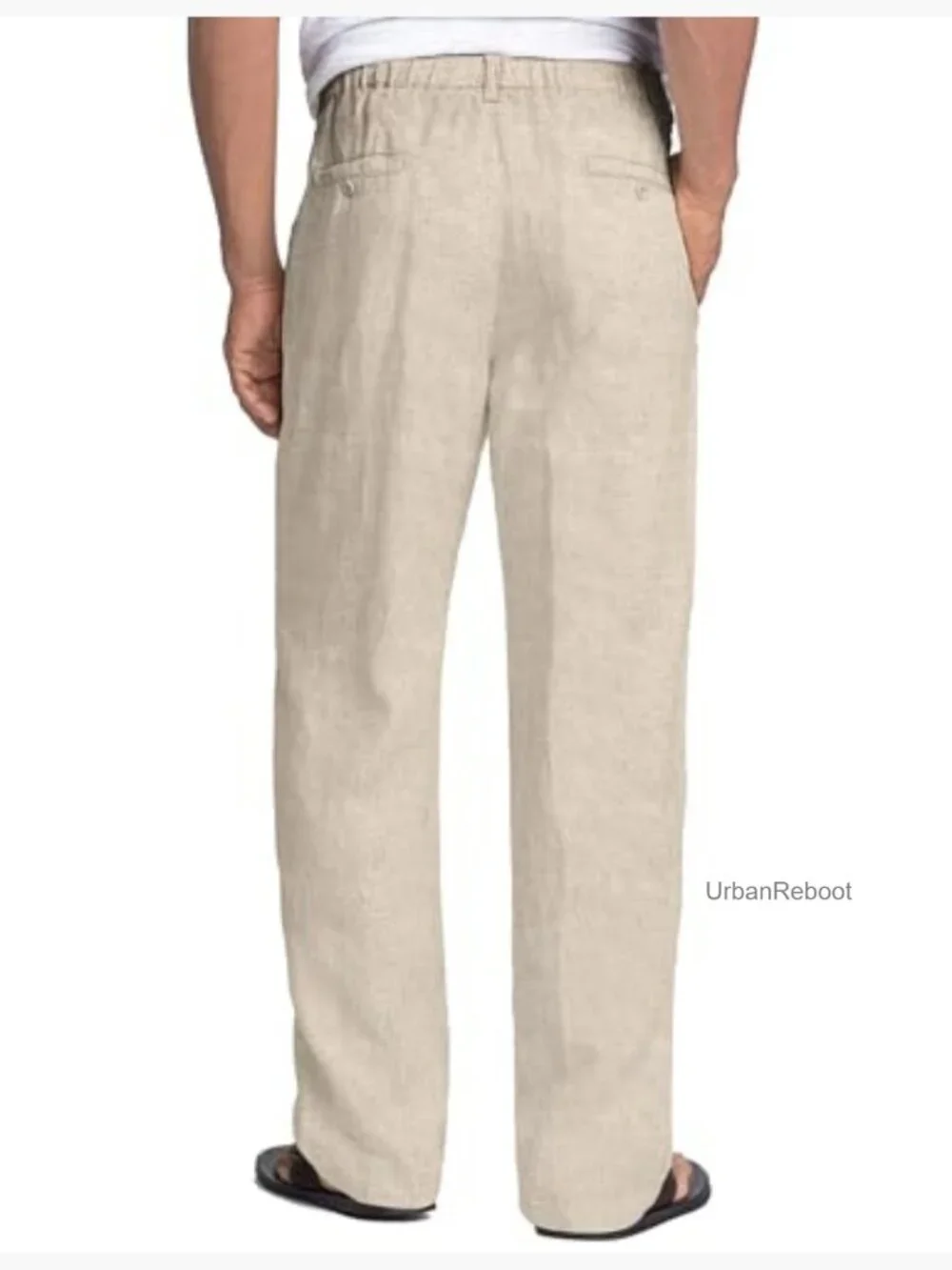 Men's Linen Pants Elastic Waist Drawstring Lightweight Casual Beach Trousers